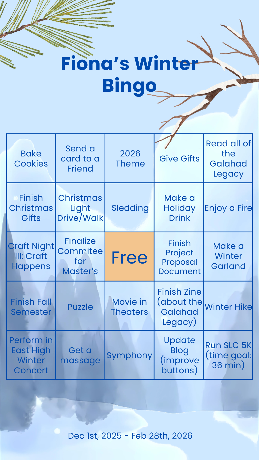 Winter 2025 Bingo Board